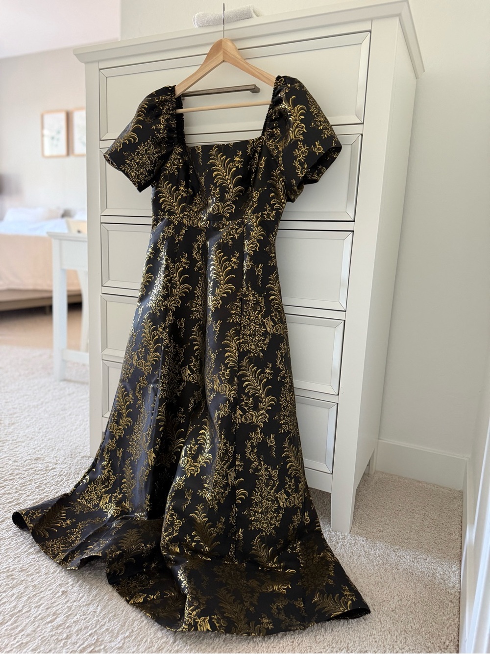Hill House The Matilda in Black Gold Bird Brocade Smocked Dress size M - Picture 5 of 5